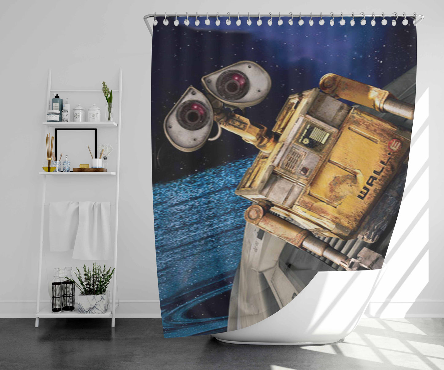 Wall E Robot 2 Bathroom Shower Curtain Fabric Waterproof | 66 X 72 Inch