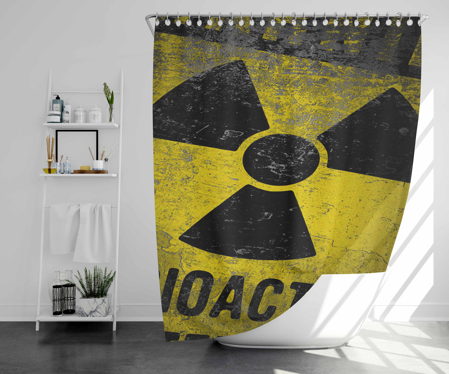 Warning Radioactive Bathroom Shower Curtain Fabric Waterproof | 66 X 72 Inch