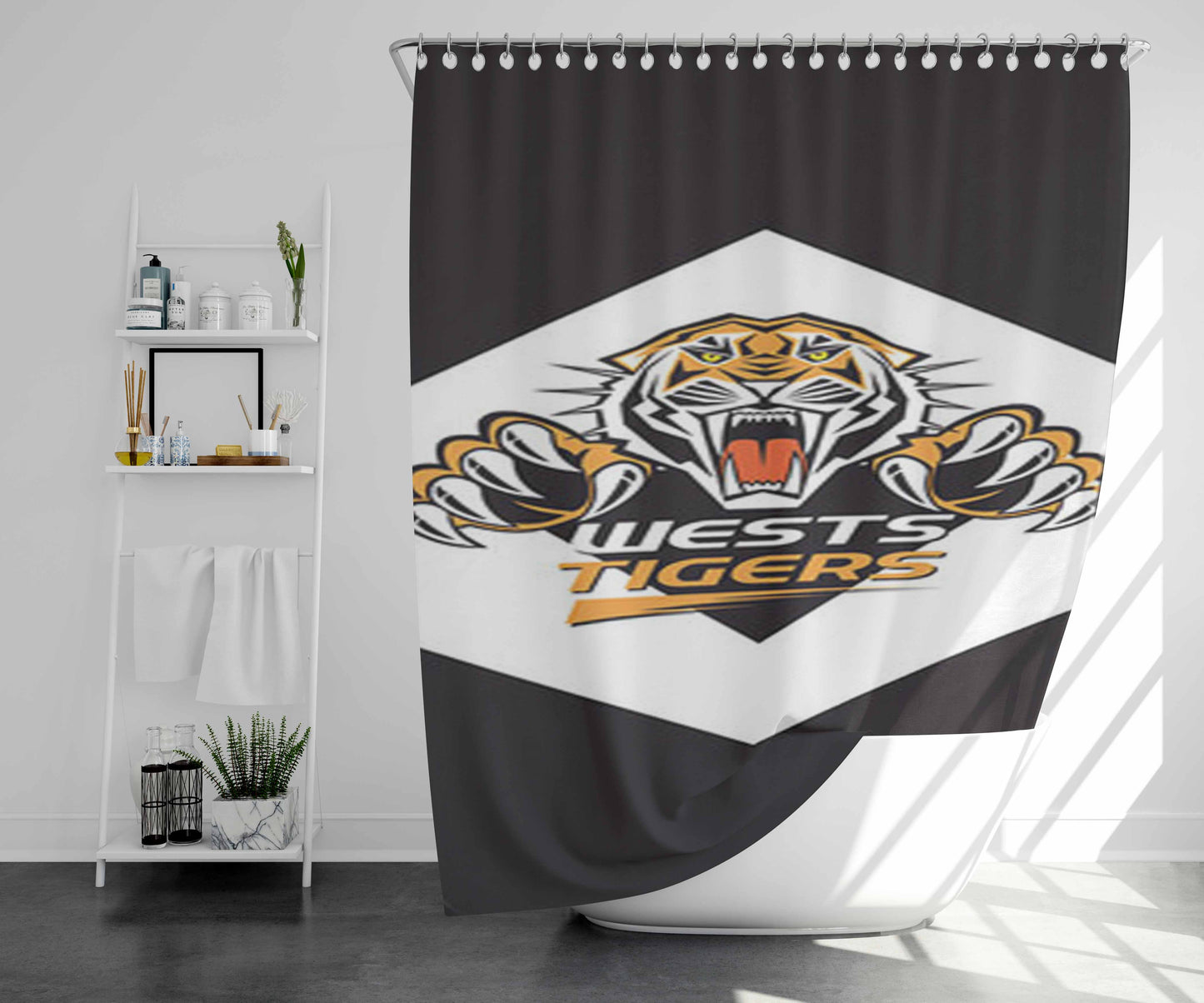 Wests Tiger Logo Grey Bathroom Shower Curtain Fabric Waterproof | 66 X 72 Inch