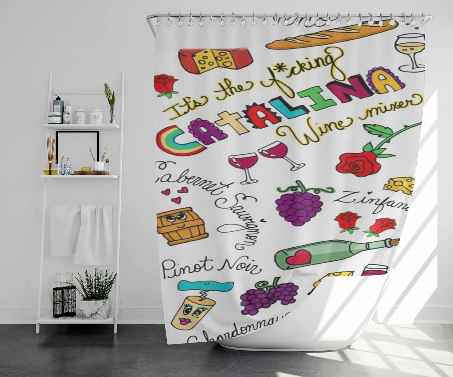 Wine Mixer Bathroom Shower Curtain Fabric Waterproof | 66 X 72 Inch