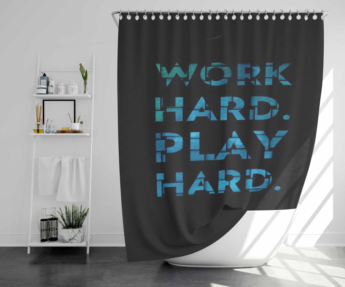 Work Hard Play Hard Bathroom Shower Curtain Fabric Waterproof | 66 X 72 Inch