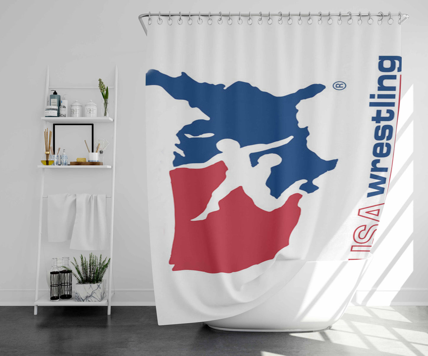 Wrestling Pattern Hard Uasw Logo Bathroom Shower Curtain Fabric Waterproof | 66 X 72 Inch