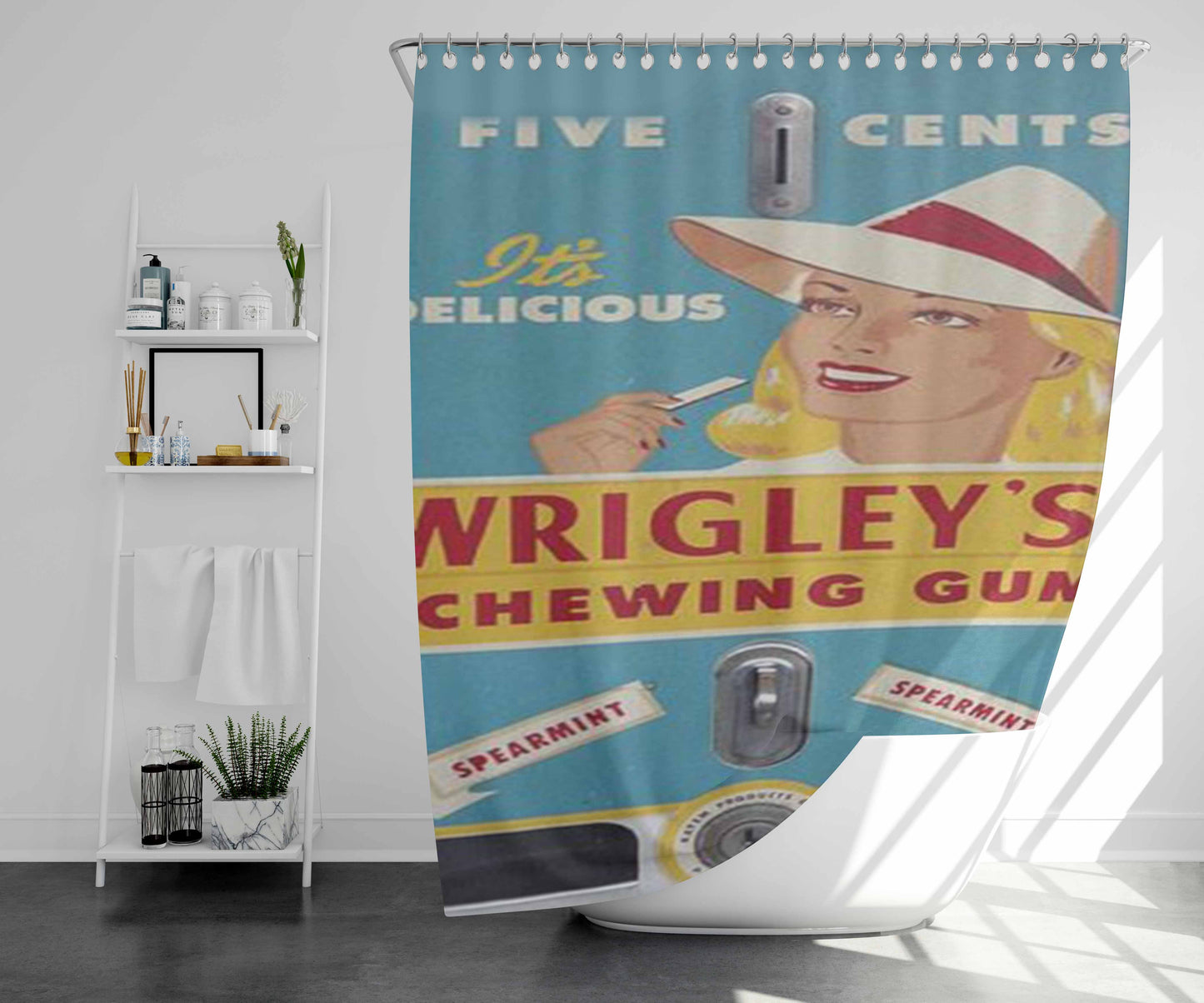 Wrigley'S Gum Vending Machine Bathroom Shower Curtain Fabric Waterproof | 66 X 72 Inch