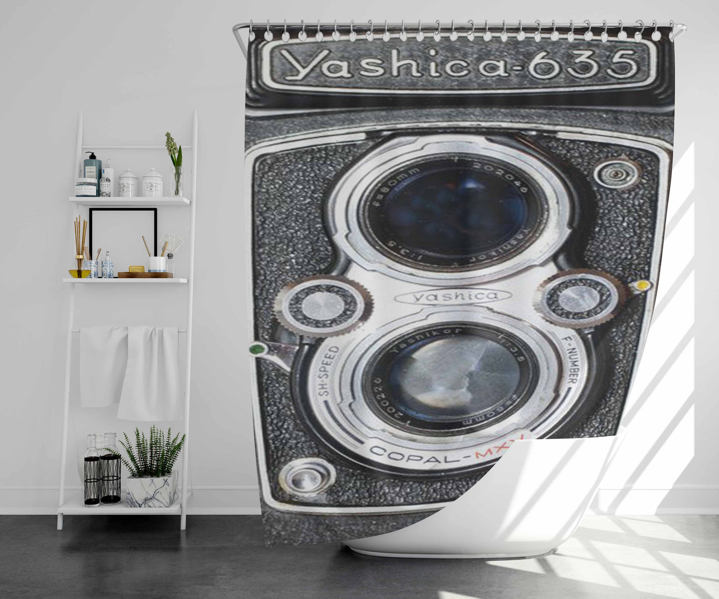 Yashica Vintage Camera Bathroom Shower Curtain Fabric Waterproof | 66 X 72 Inch