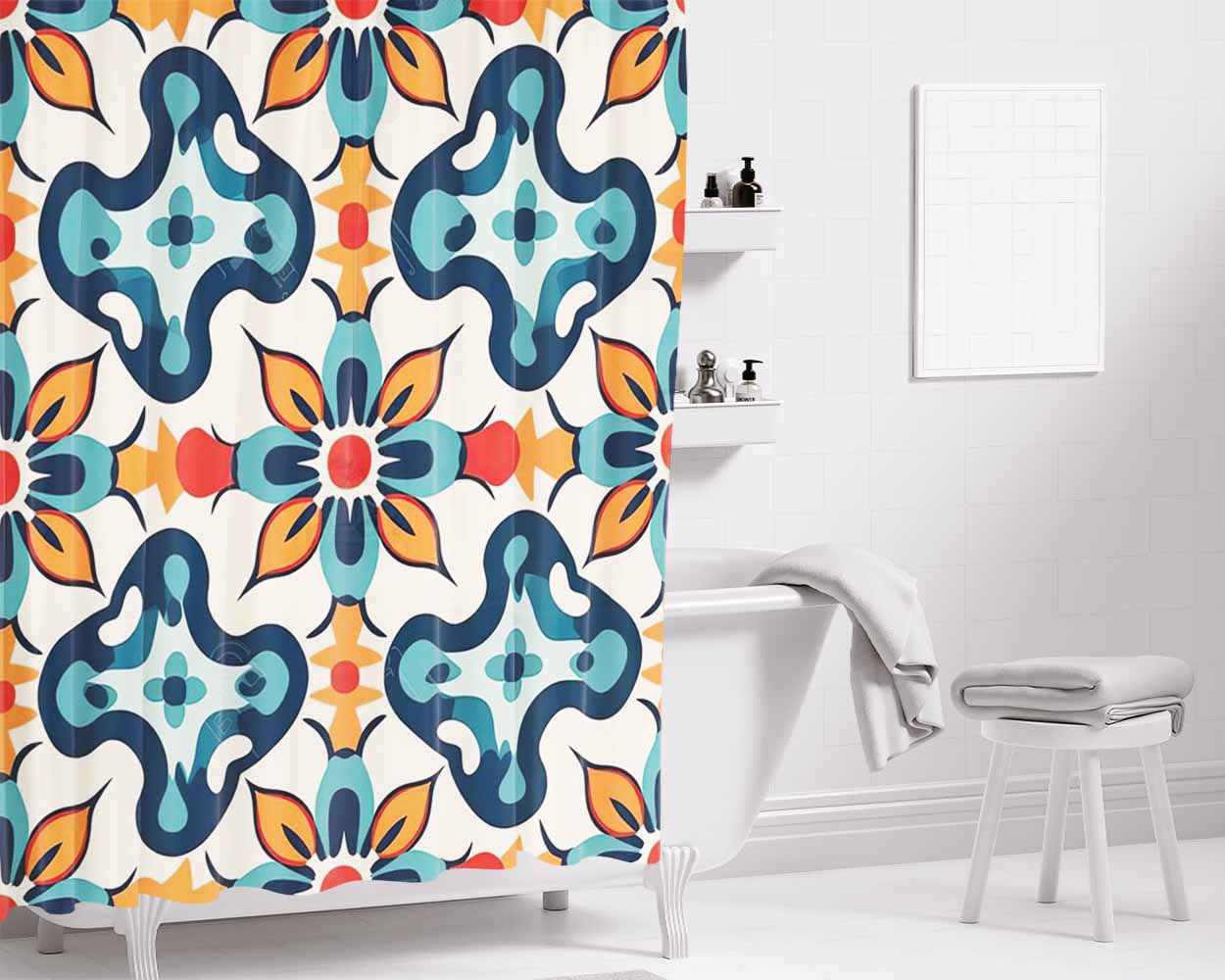 A Painting Phase Marble Moon Bathroom Shower Curtain Fabric Waterproof | 66 X 72 Inch