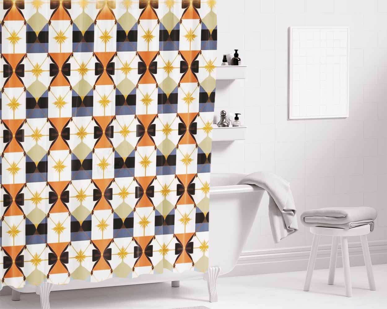A Pattern With A Flower And Leaves. Bathroom Shower Curtain Fabric Waterproof | 66 X 72 Inch