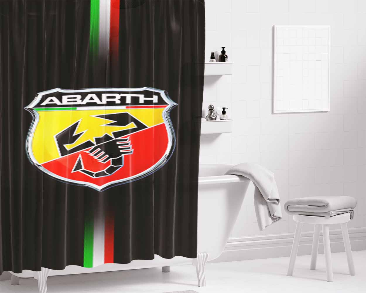 Abarth Racing Car Logo Bathroom Shower Curtain Fabric Waterproof | 66 X 72 Inch
