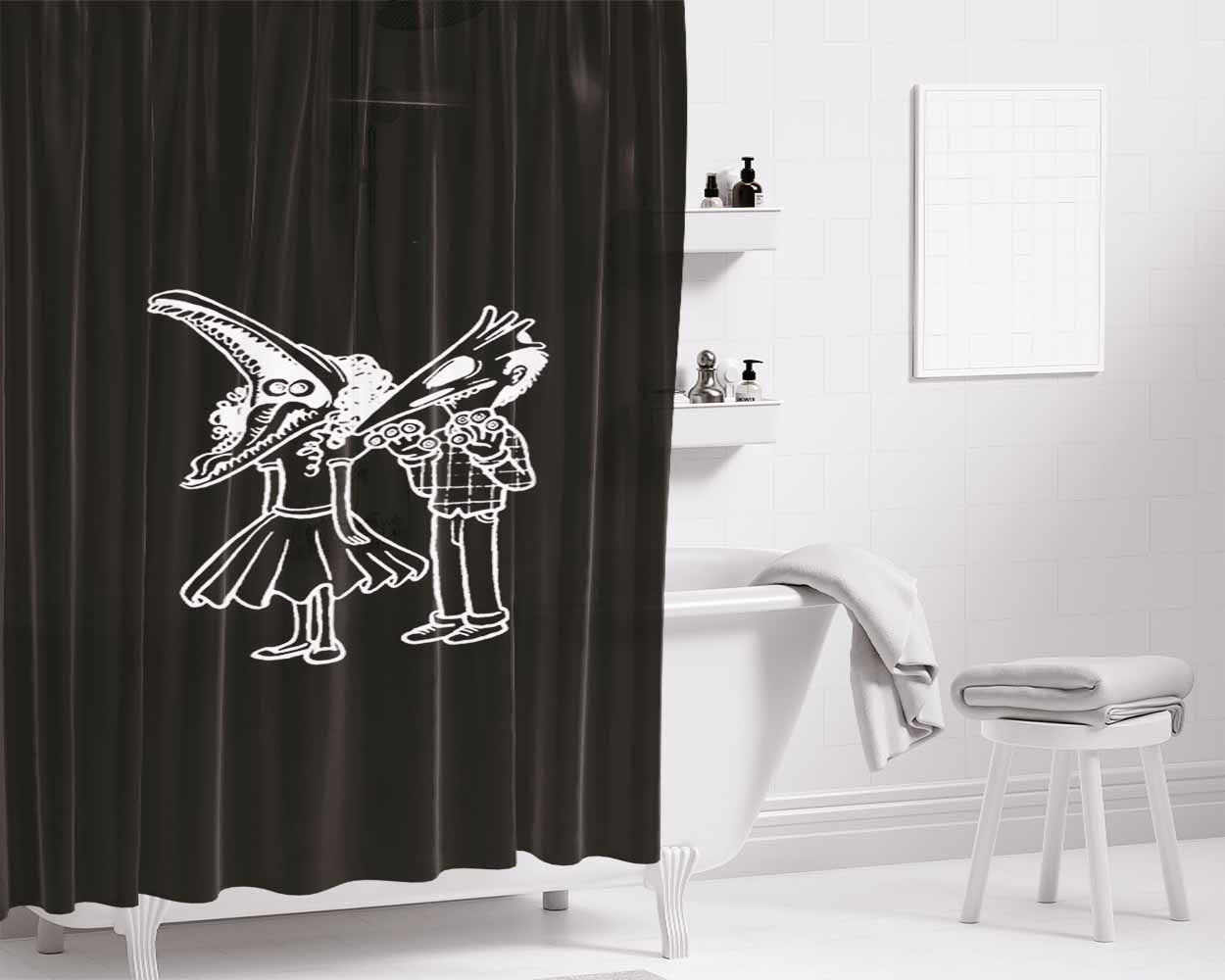 Adam And Barbara Beetlejuice Black Bathroom Shower Curtain Fabric Waterproof | 66 X 72 Inch