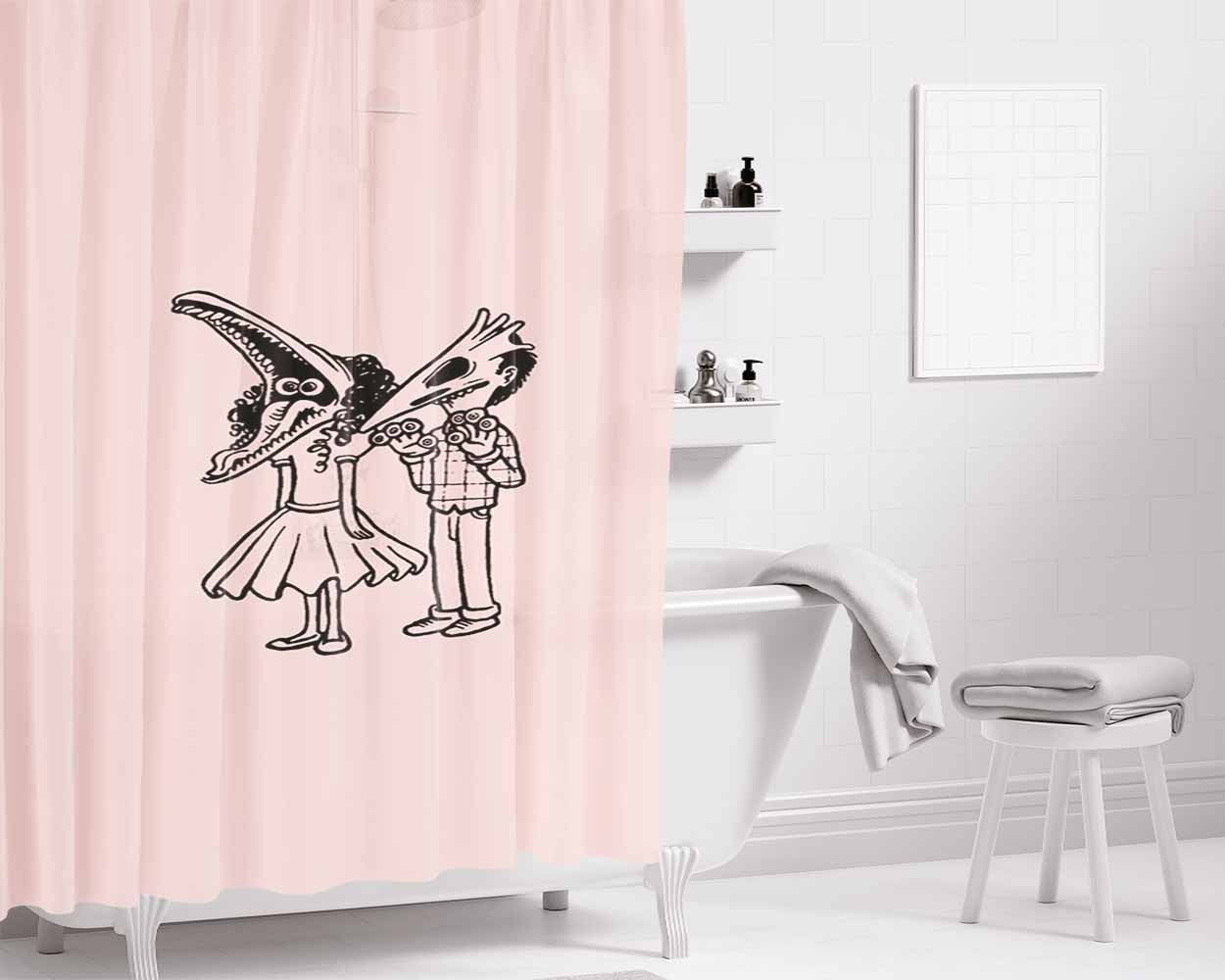 Adam And Barbara Beetlejuice Bathroom Shower Curtain Fabric Waterproof | 66 X 72 Inch