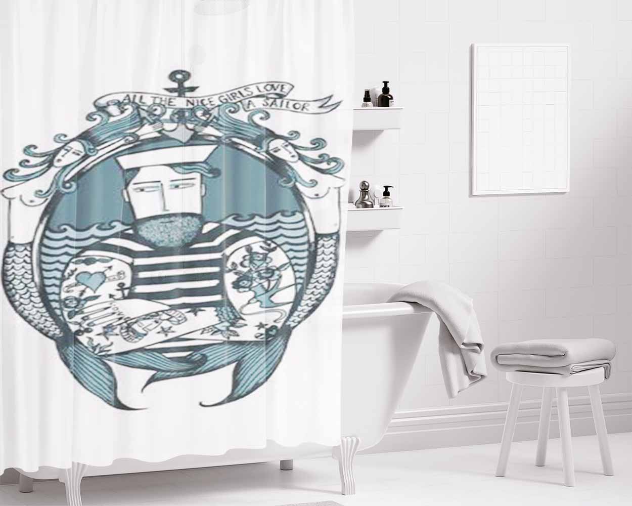 All The Nice Girls Love A Sailor Bathroom Shower Curtain Fabric Waterproof | 66 X 72 Inch