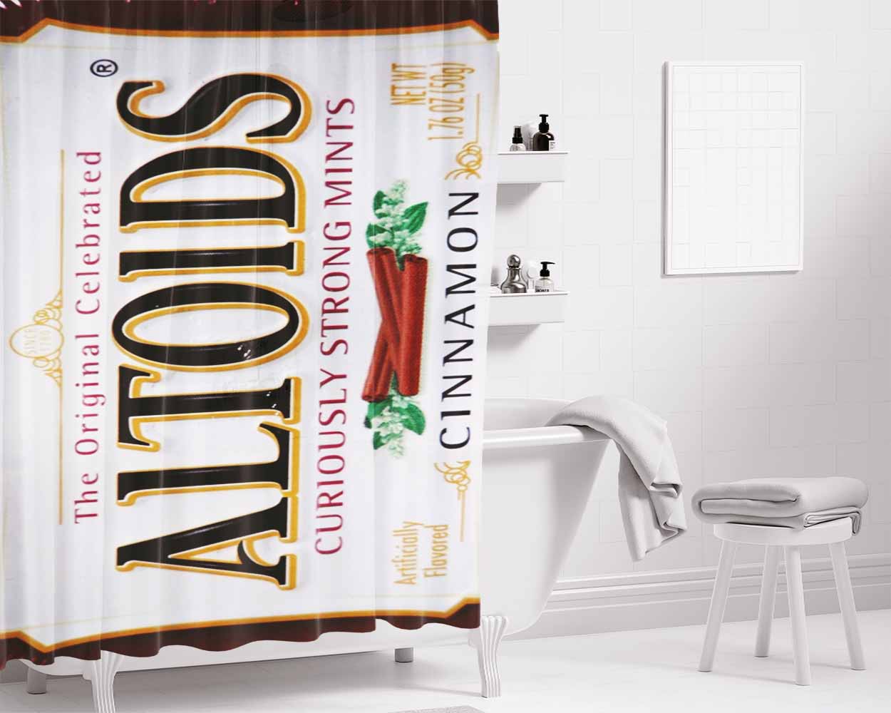 Altoids Cinnamon Bathroom Shower Curtain Fabric Waterproof | 66 X 72 Inch