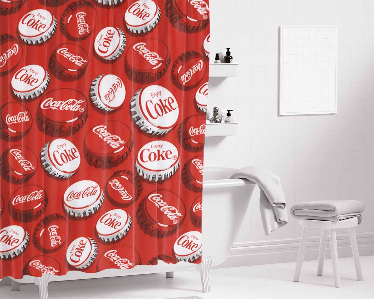 American Coca Cola Bathroom Shower Curtain Fabric Waterproof | 66 X 72 Inch