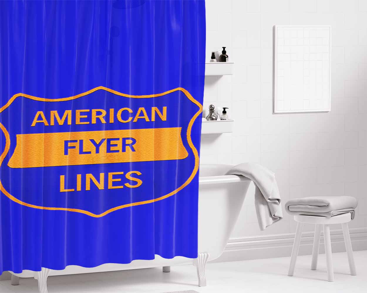 American Flyer Lines Bathroom Shower Curtain Fabric Waterproof | 66 X 72 Inch