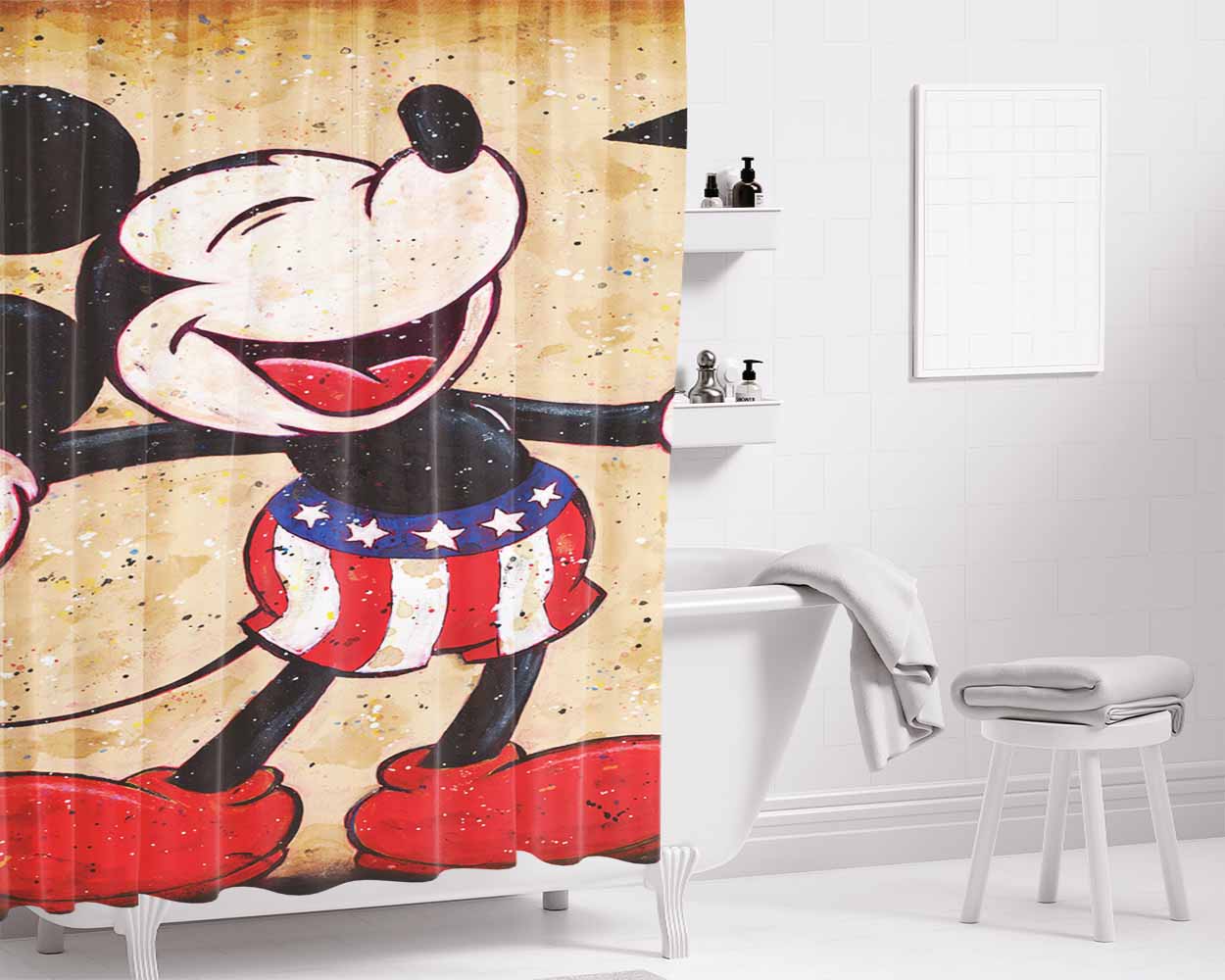 American Vintage Mickey Mouse Bathroom Shower Curtain Fabric Waterproof | 66 X 72 Inch