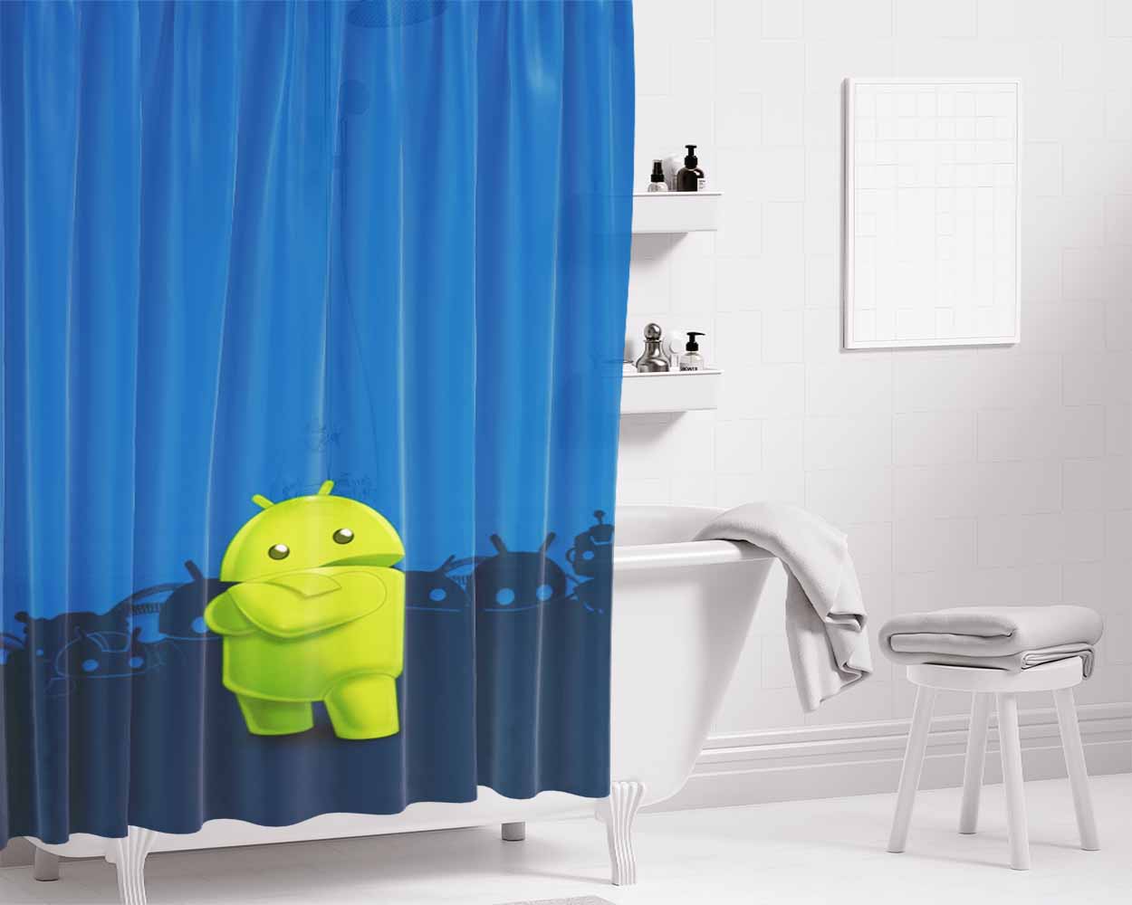 Android Drink Beer Bathroom Shower Curtain Fabric Waterproof | 66 X 72 Inch