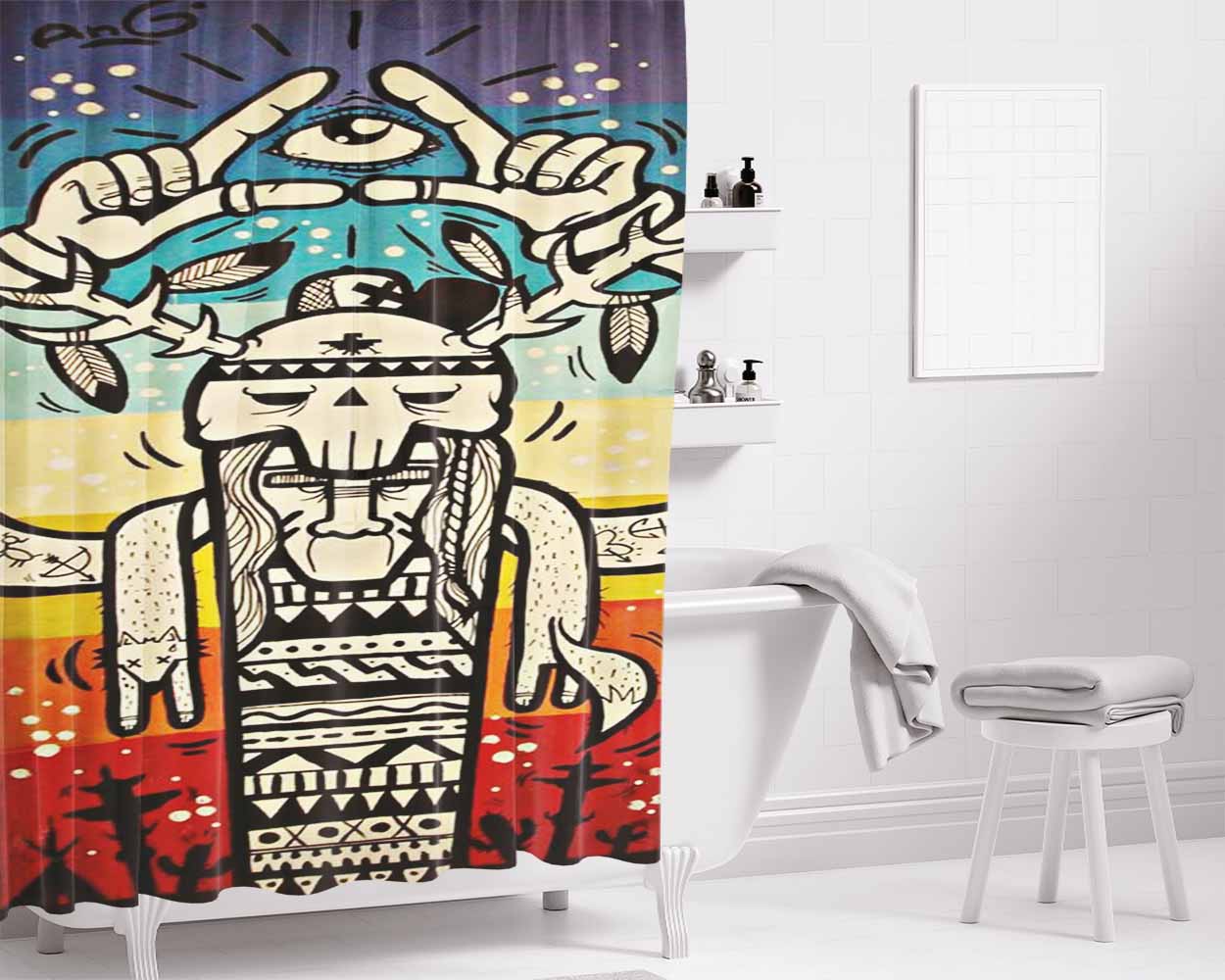 Ang Art Culture Bathroom Shower Curtain Fabric Waterproof | 66 X 72 Inch