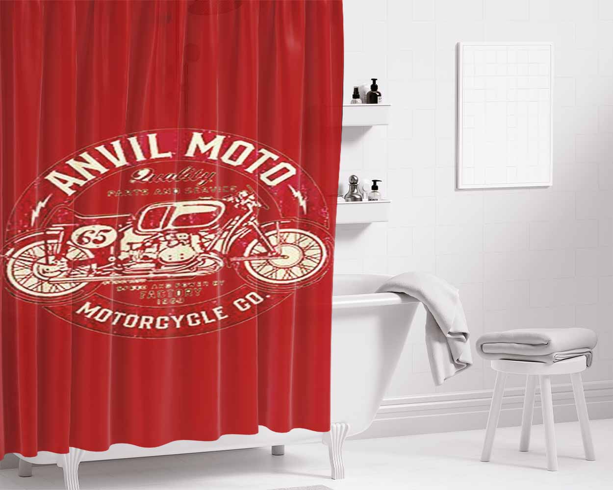 Anvil Moto Red Bathroom Shower Curtain Fabric Waterproof | 66 X 72 Inch
