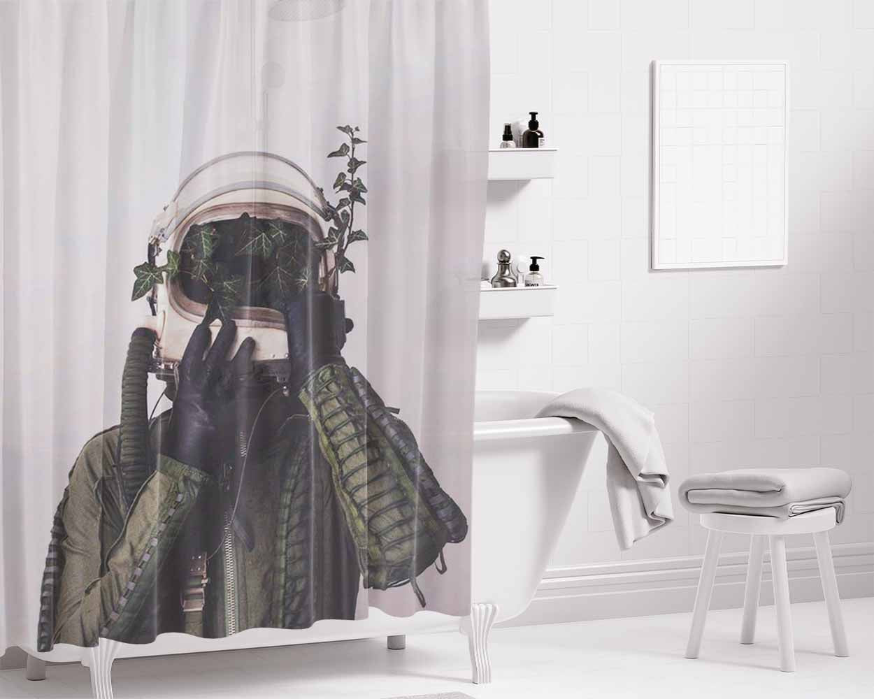 Art Brew Astronot Bathroom Shower Curtain Fabric Waterproof | 66 X 72 Inch