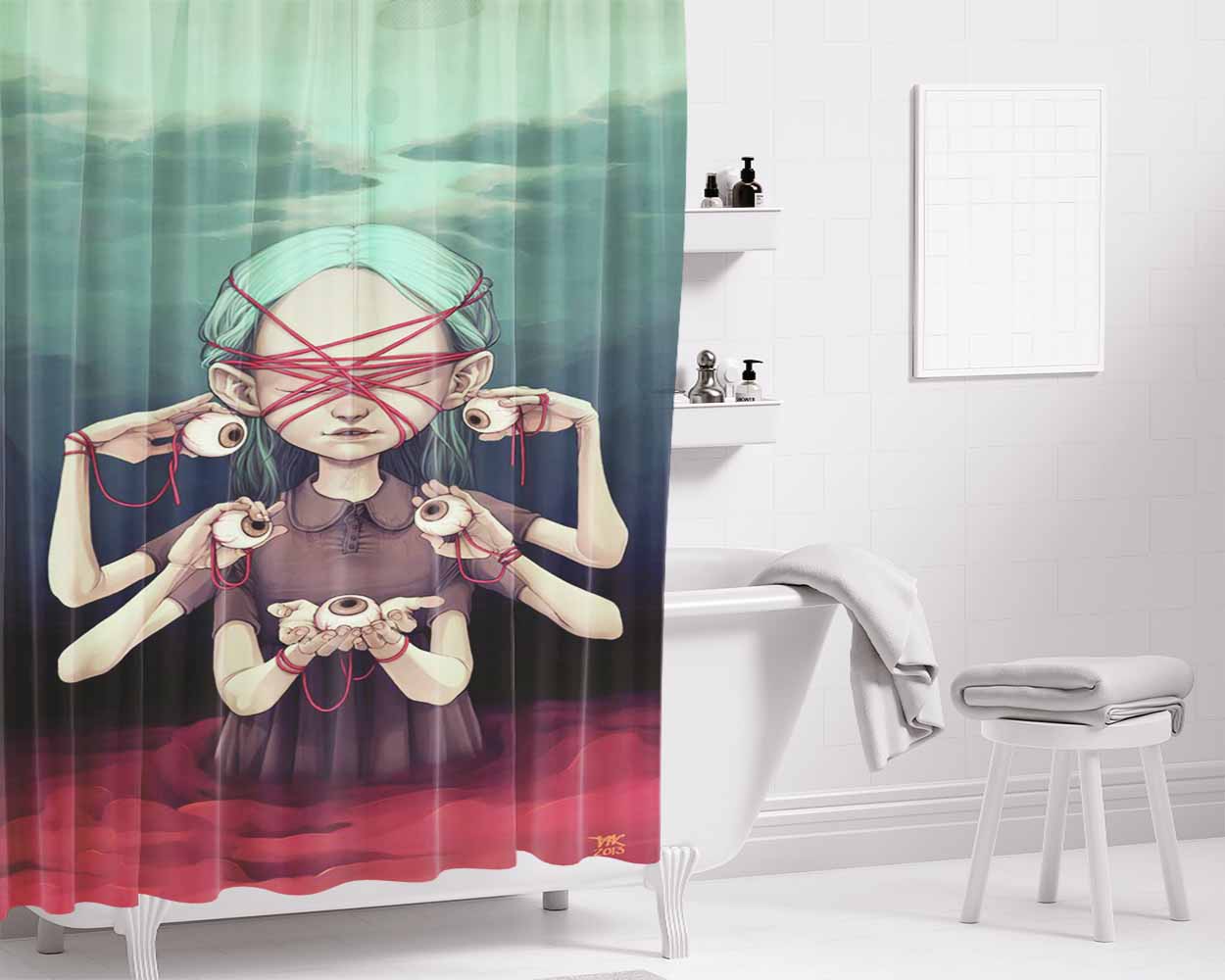Art Eyes 1000 Child Bathroom Shower Curtain Fabric Waterproof | 66 X 72 Inch