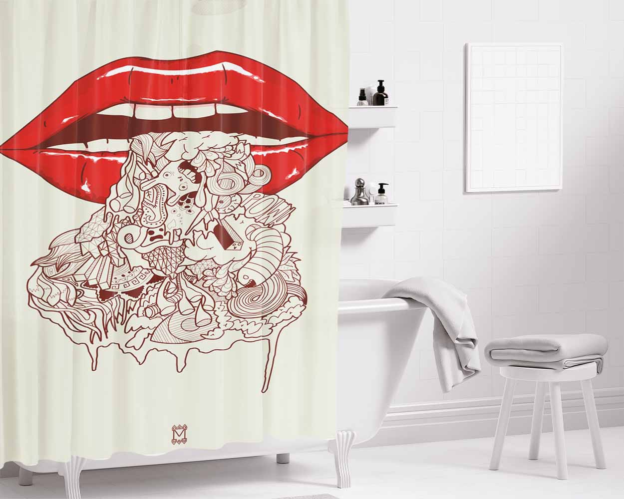 Art Lipstic Bathroom Shower Curtain Fabric Waterproof | 66 X 72 Inch