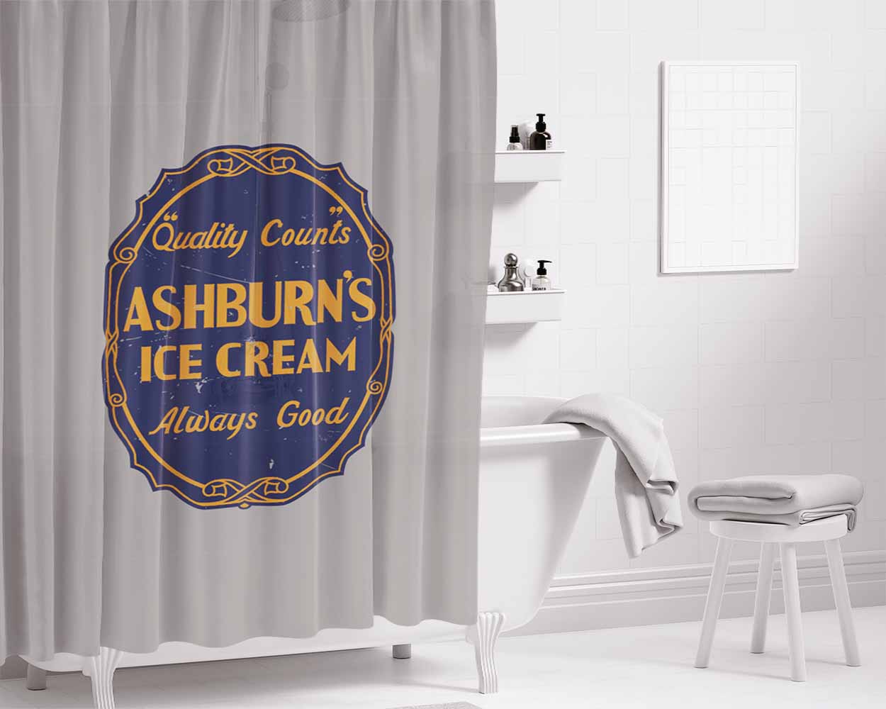 Ashburn'S Ice Cream Bathroom Shower Curtain Fabric Waterproof | 66 X 72 Inch