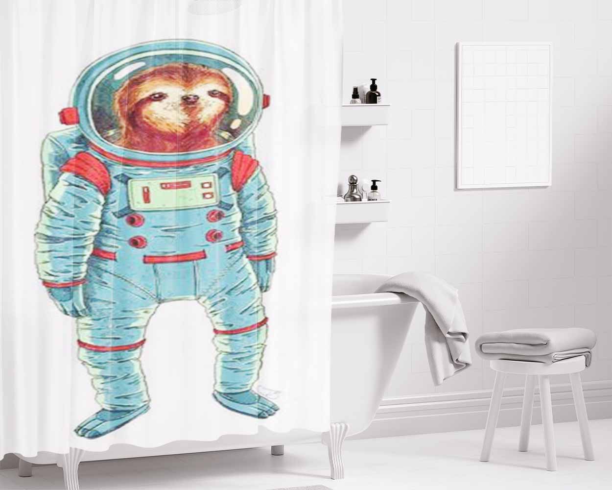 Astronout Sloth Bathroom Shower Curtain Fabric Waterproof | 66 X 72 Inch