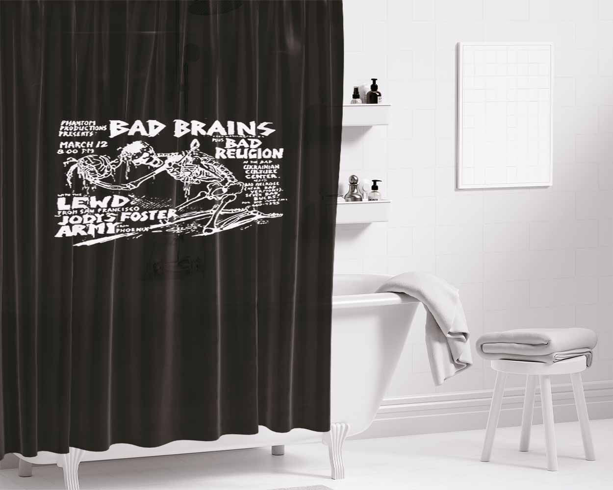 Bad Brains Flyer Hard Core Retro Punk Rock Bathroom Shower Curtain Fabric Waterproof | 66 X 72 Inch