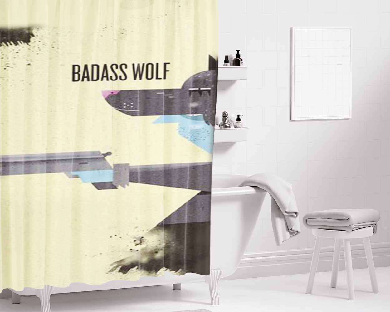 Badass Wolf Bathroom Shower Curtain Fabric Waterproof | 66 X 72 Inch