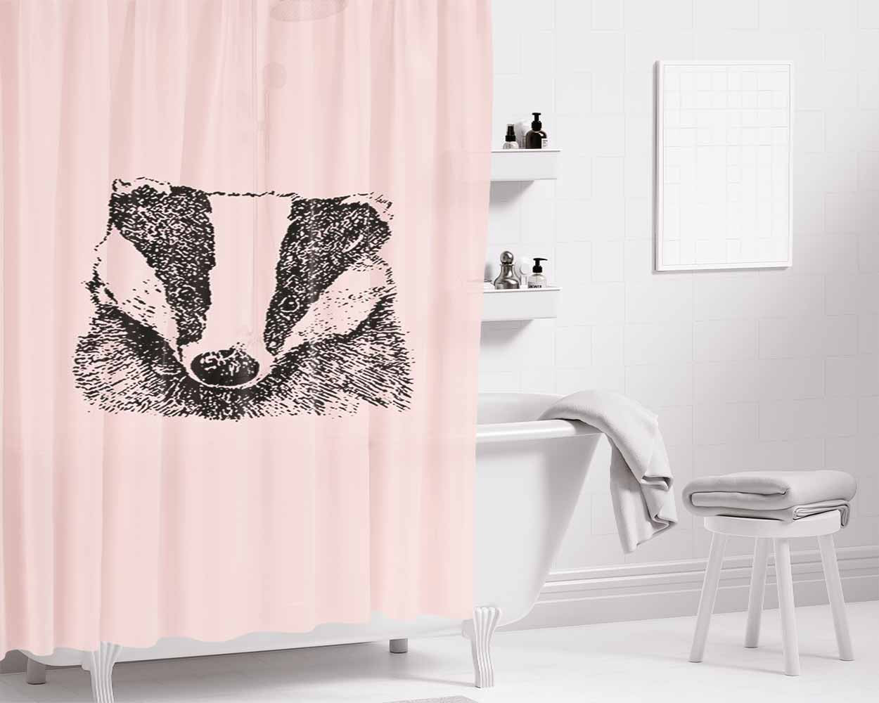 Badger Wildlife Art Line Drawing Bathroom Shower Curtain Fabric Waterproof | 66 X 72 Inch