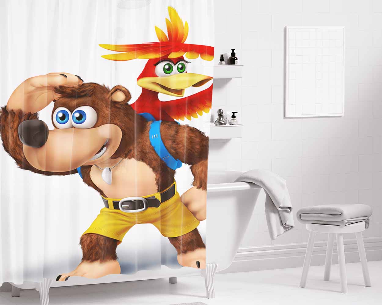 Banjo Kazooie Game Characters Bathroom Shower Curtain Fabric Waterproof | 66 X 72 Inch