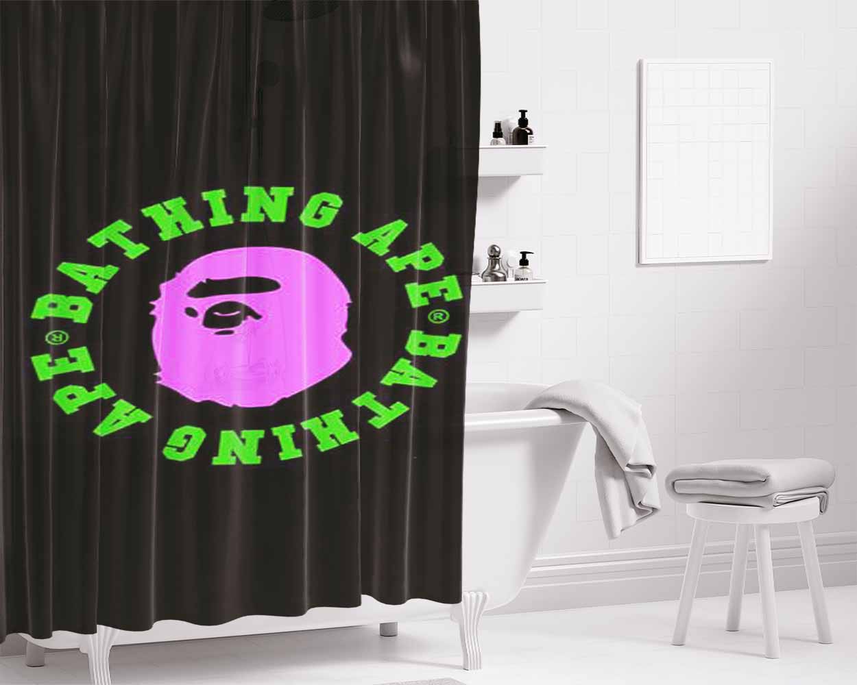 Bathig Ape Logo Bathroom Shower Curtain Fabric Waterproof | 66 X 72 Inch