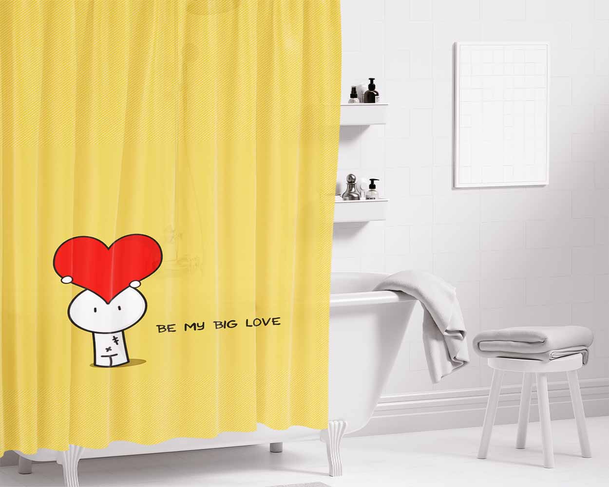 Be My Big Love Vector Bathroom Shower Curtain Fabric Waterproof | 66 X 72 Inch