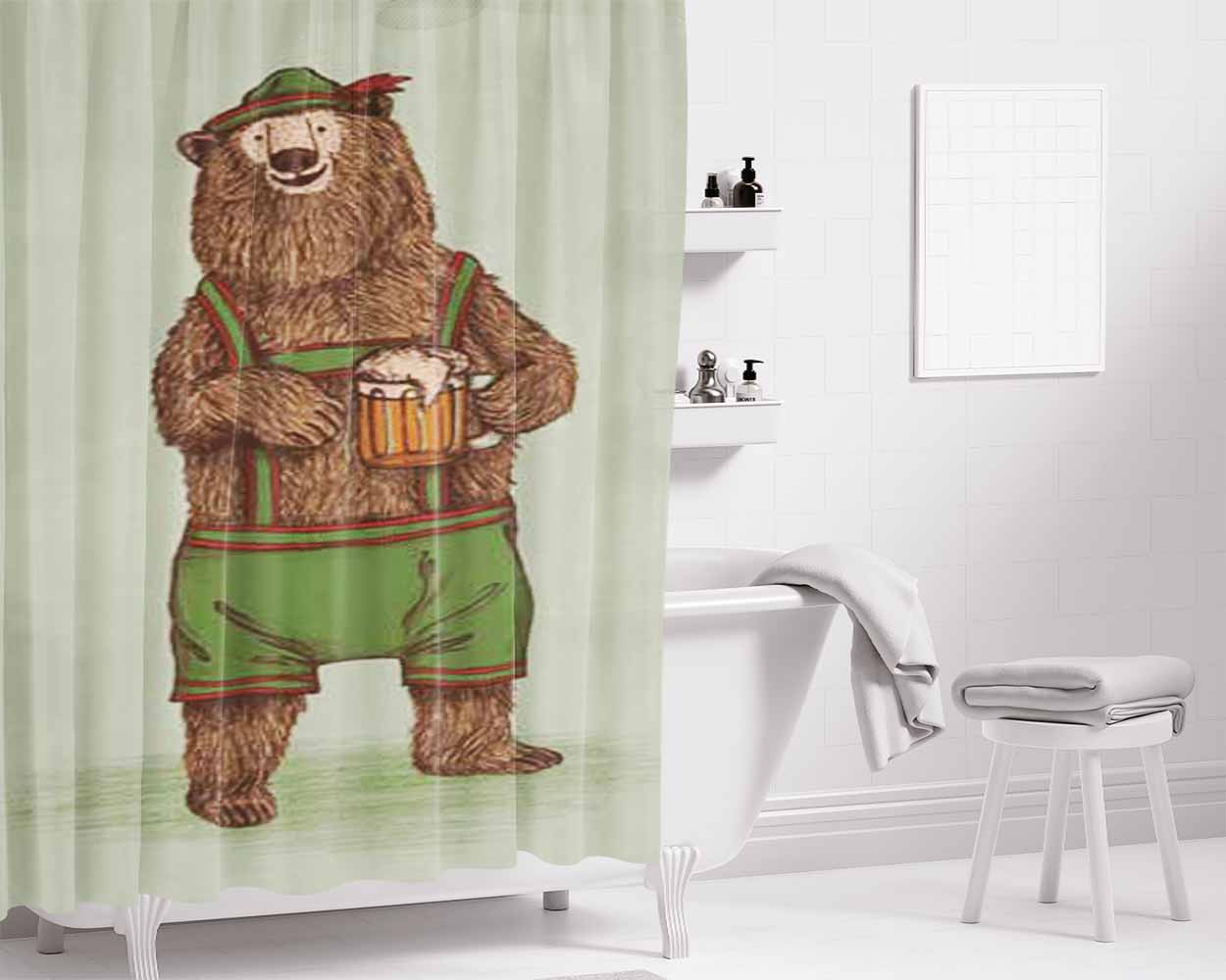 Bear German Bathroom Shower Curtain Fabric Waterproof | 66 X 72 Inch