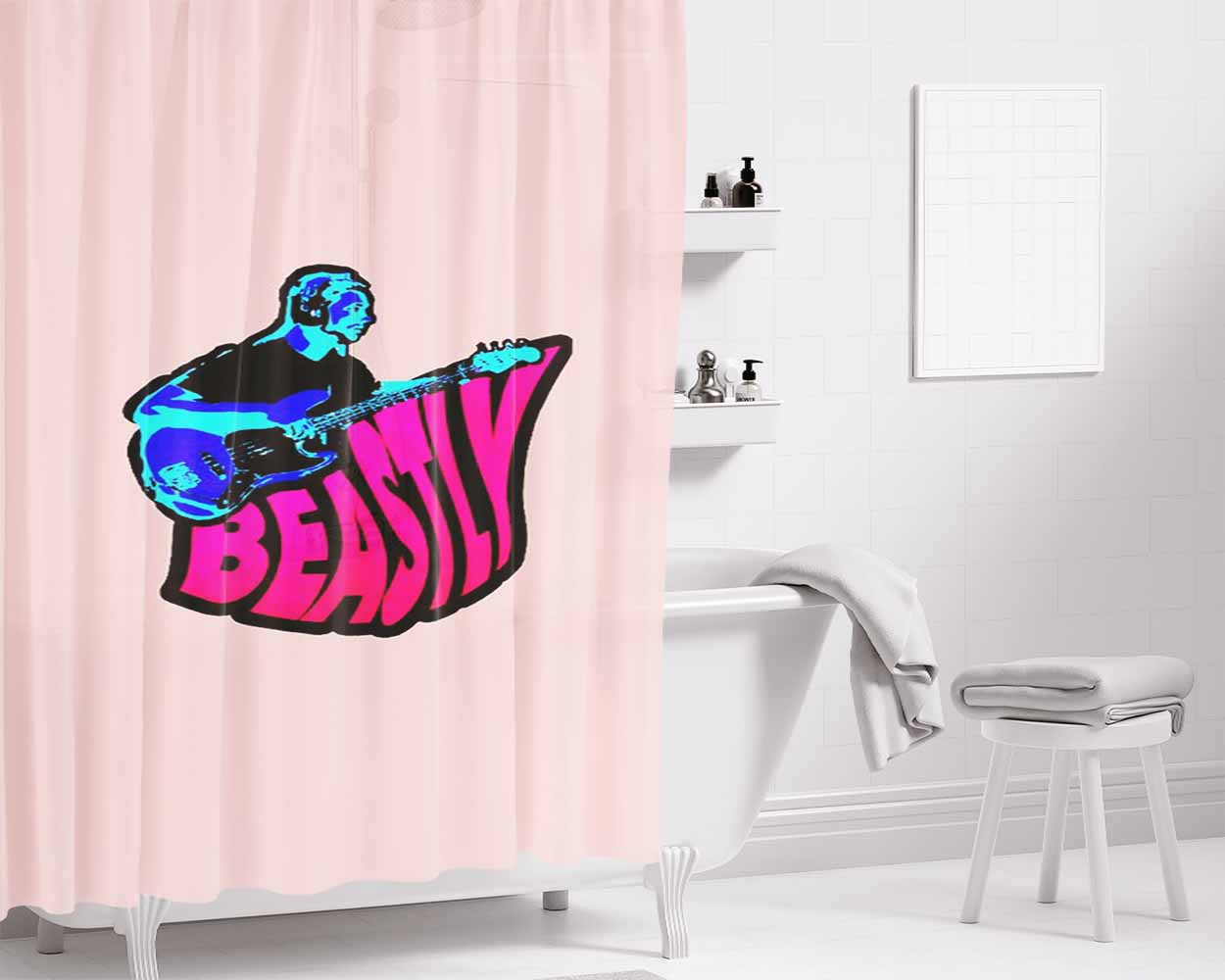 Beastly Bass Vulfpeck Joe Dart Guitar Vintage Bathroom Shower Curtain Fabric Waterproof | 66 X 72 Inch