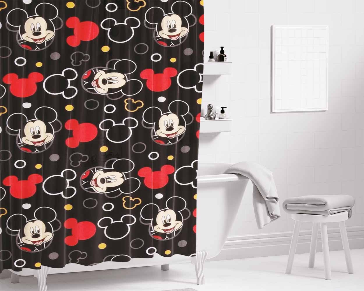 Beautiful Mickey Mouse Bathroom Shower Curtain Fabric Waterproof | 66 X 72 Inch