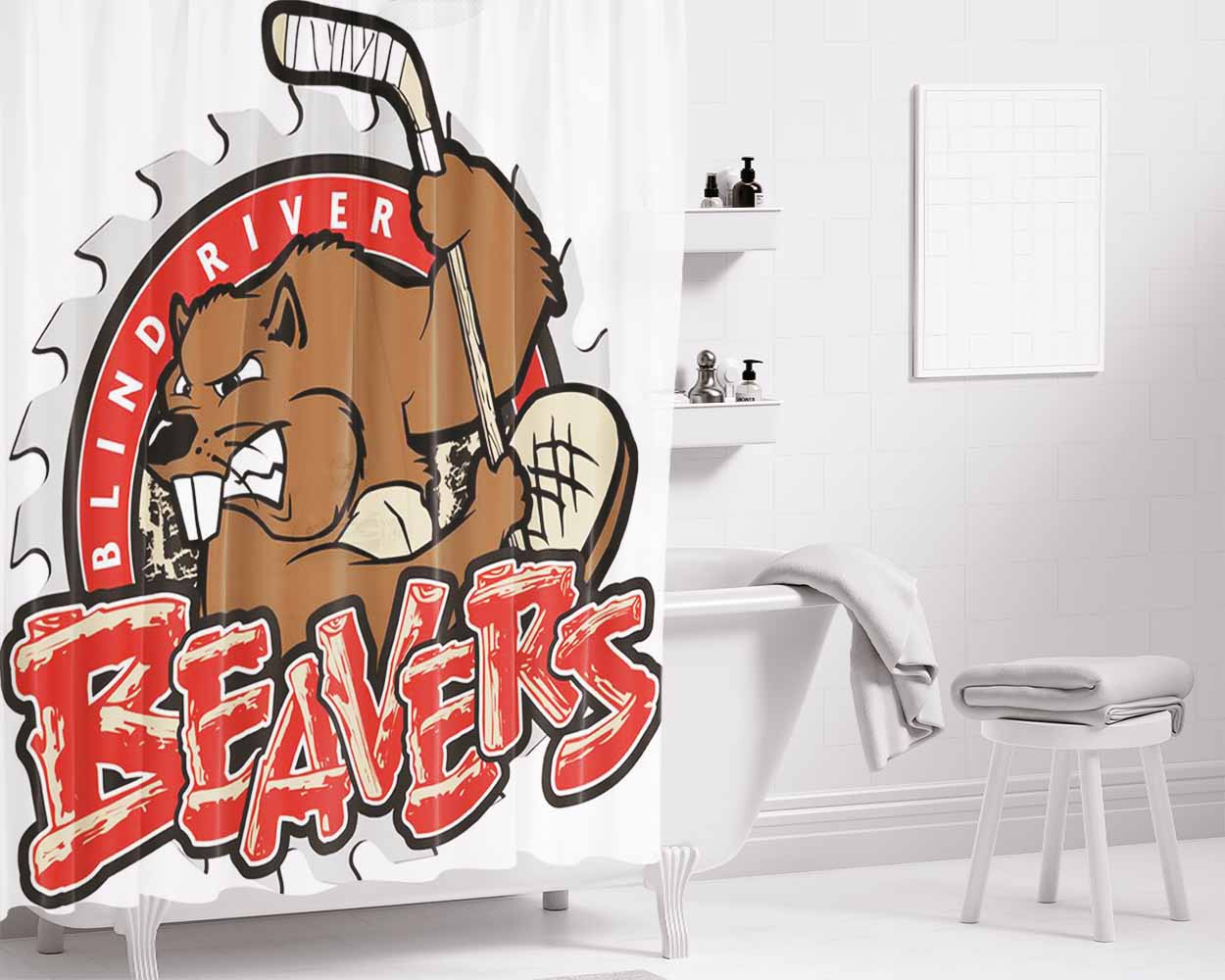 Beavers Blind River Bathroom Shower Curtain Fabric Waterproof | 66 X 72 Inch