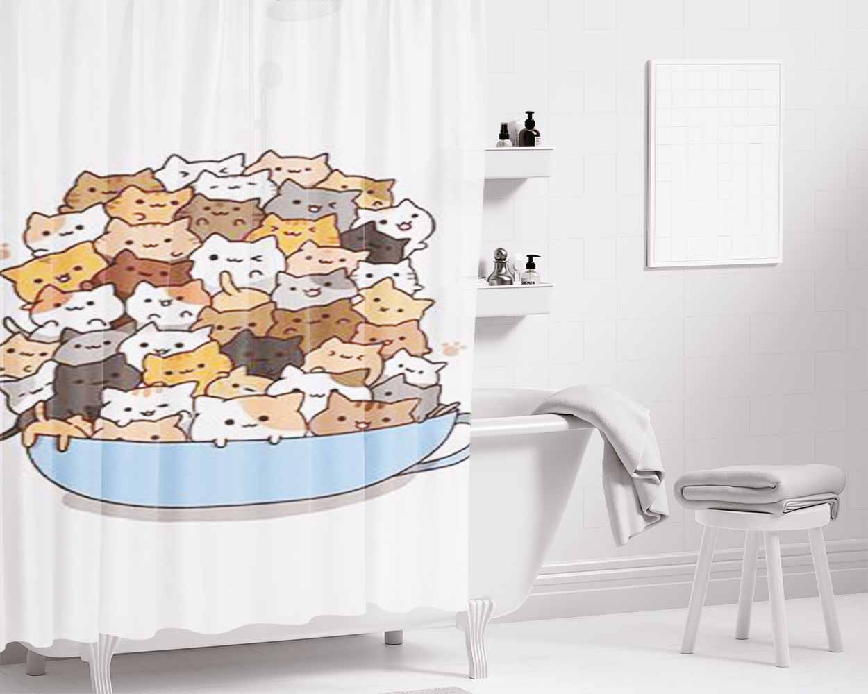 Because Cats Bowl Bathroom Shower Curtain Fabric Waterproof | 66 X 72 Inch