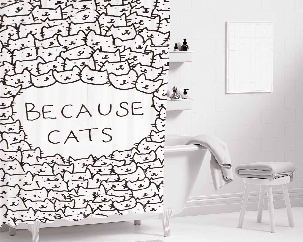Because Cats Bathroom Shower Curtain Fabric Waterproof | 66 X 72 Inch