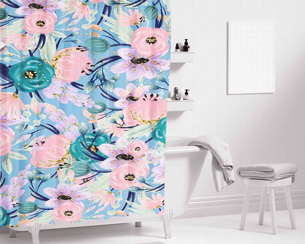 Begonia Flower Art Bathroom Shower Curtain Fabric Waterproof | 66 X 72 Inch