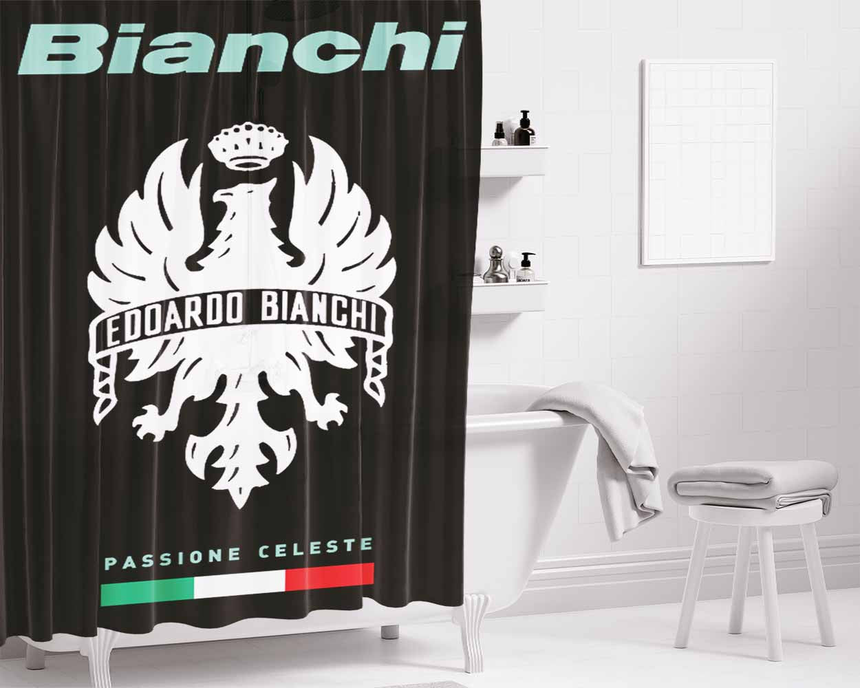 Bianchi Bicycles Bathroom Shower Curtain Fabric Waterproof | 66 X 72 Inch