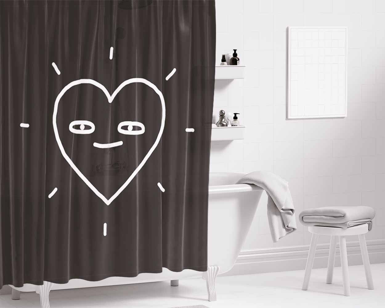 Black Heart Bathroom Shower Curtain Fabric Waterproof | 66 X 72 Inch