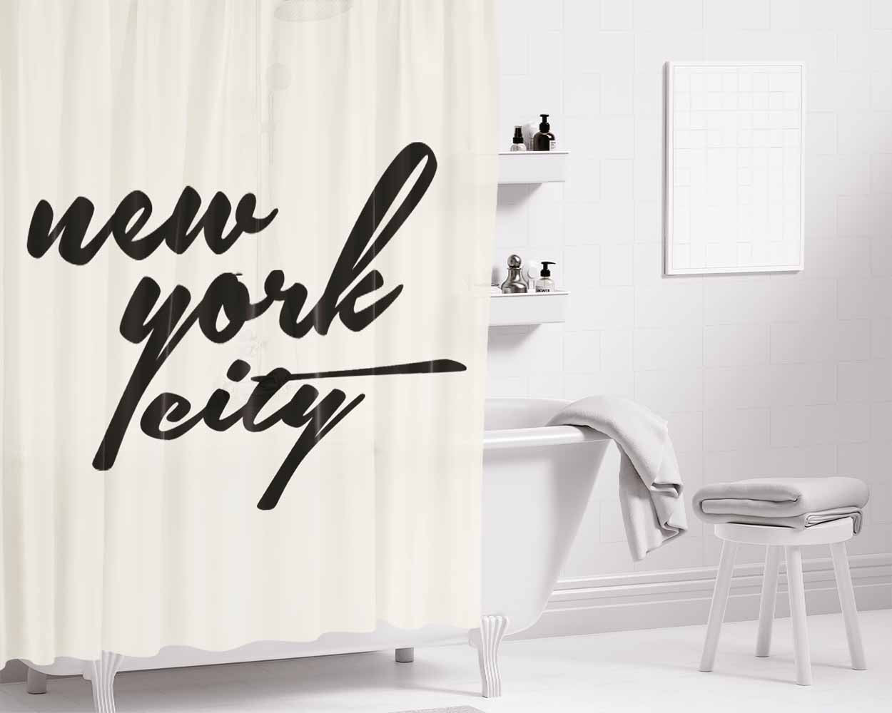 Black Nyc Bathroom Shower Curtain Fabric Waterproof | 66 X 72 Inch