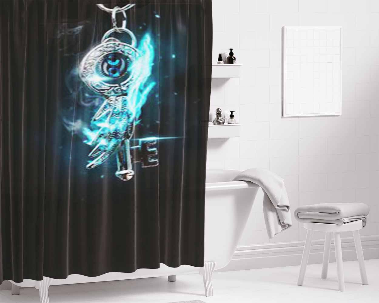 Blue Fire Key Bathroom Shower Curtain Fabric Waterproof | 66 X 72 Inch
