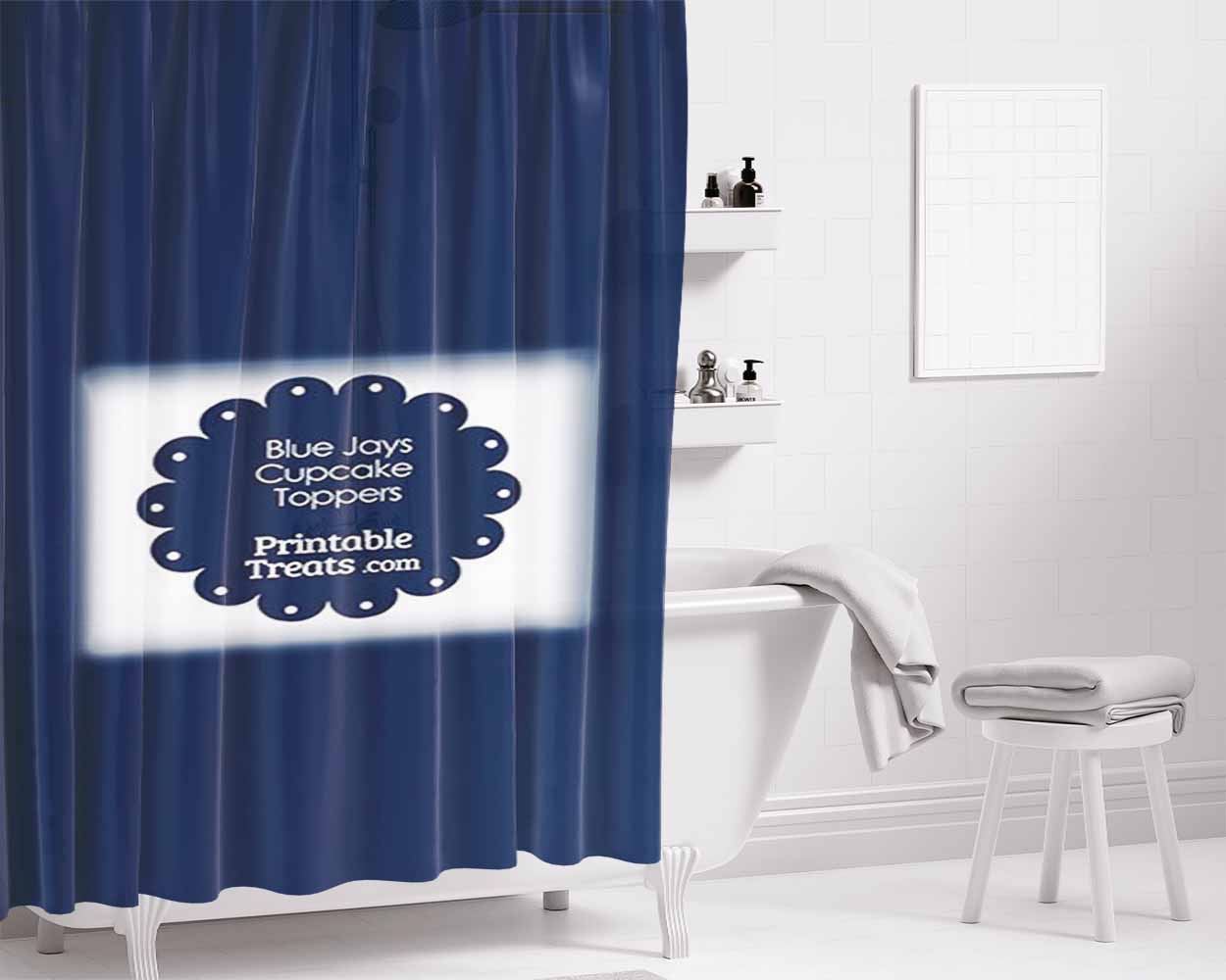 Blue Jays Cupcake Toppers Bathroom Shower Curtain Fabric Waterproof | 66 X 72 Inch