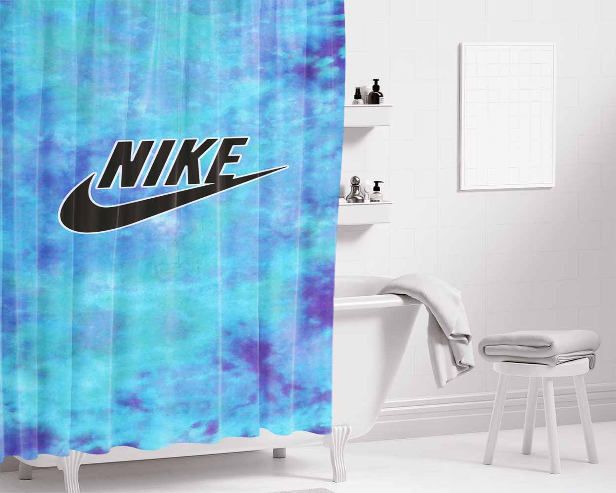 Blue Nike Tie Dye Bathroom Shower Curtain Fabric Waterproof | 66 X 72 Inch