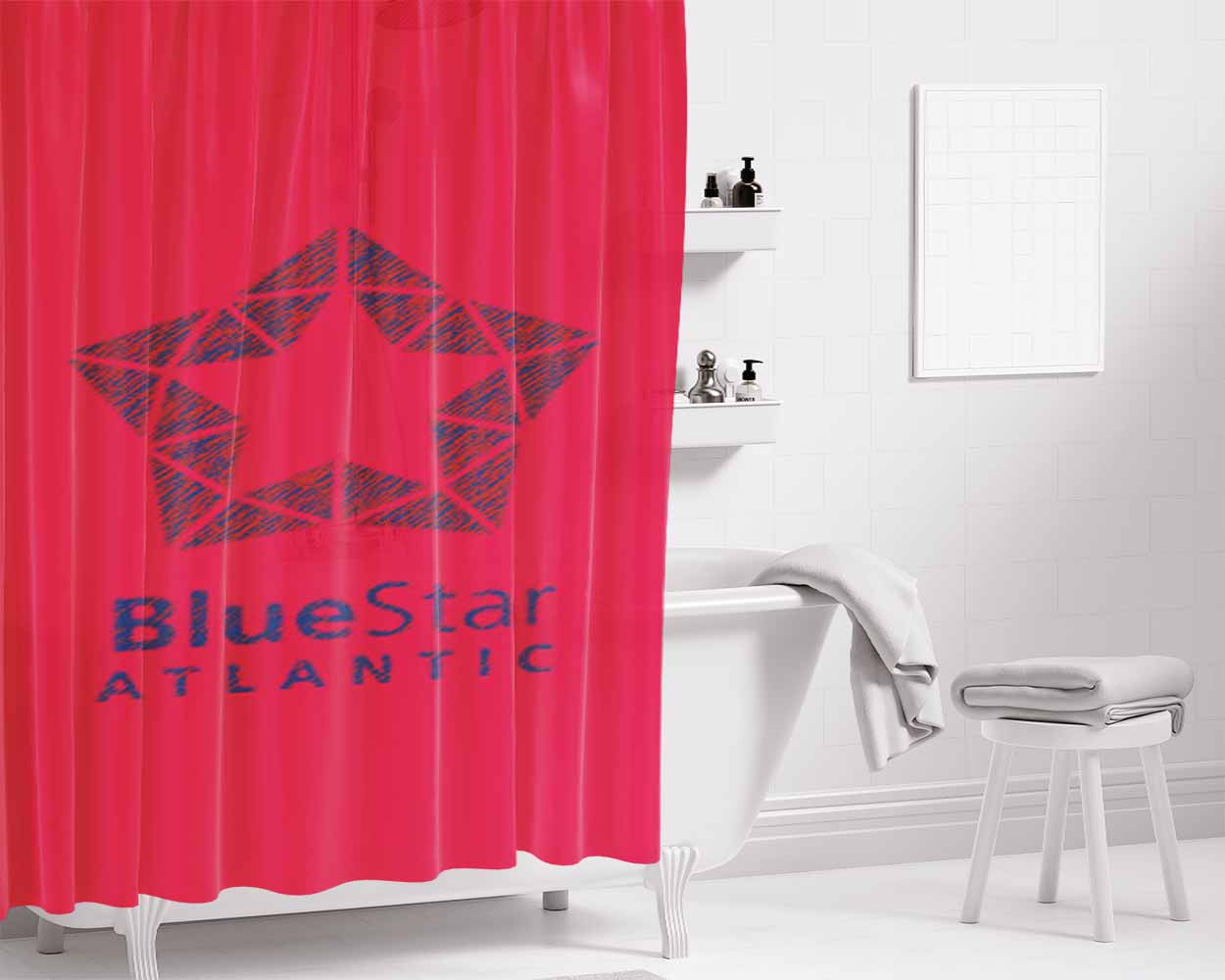 Blue Star Alantic Bathroom Shower Curtain Fabric Waterproof | 66 X 72 Inch