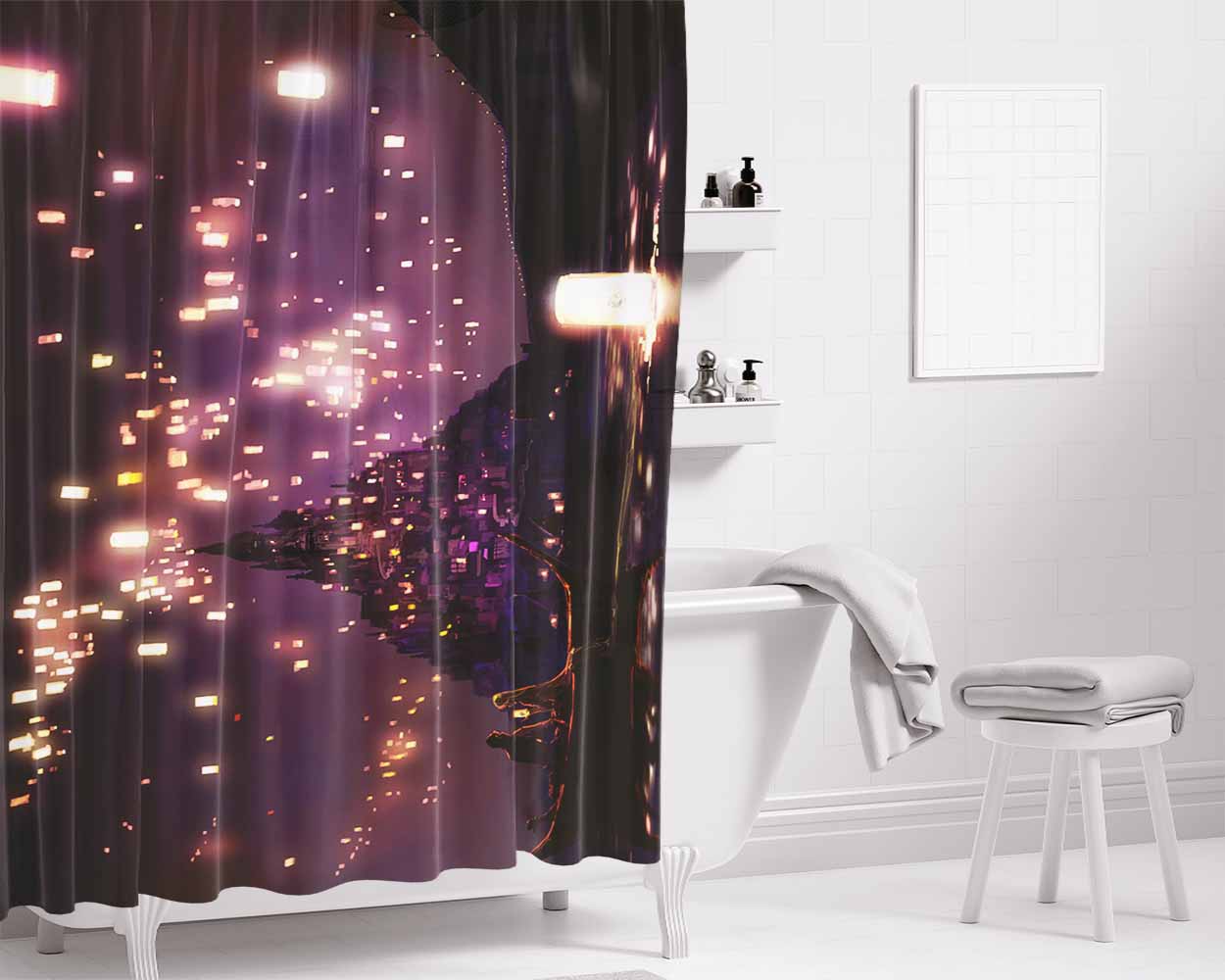 Boat Lights Rapunzel 2 Bathroom Shower Curtain Fabric Waterproof | 66 X 72 Inch