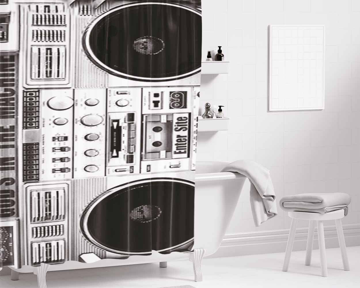 Boombox Bathroom Shower Curtain Fabric Waterproof | 66 X 72 Inch