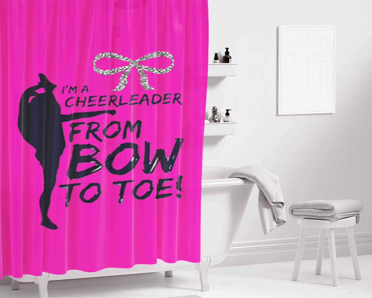Bow To Toe Cheer Bathroom Shower Curtain Fabric Waterproof | 66 X 72 Inch