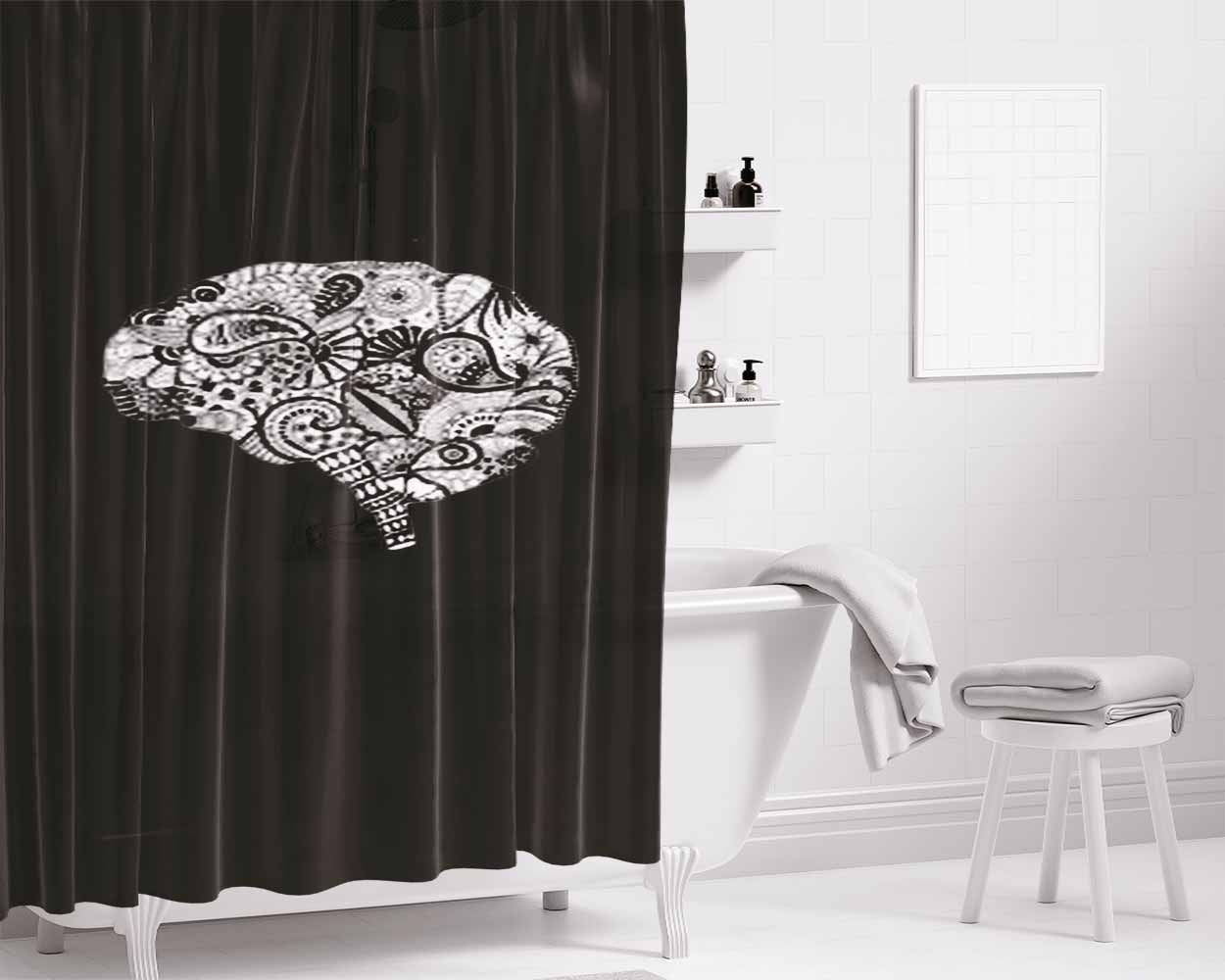 Brain Graphic Gift For Doctors And Nurses Hand Drawn Design Bathroom Shower Curtain Fabric Waterproof | 66 X 72 Inch